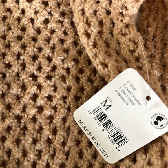 NWT Free People Snowdrift Pullover Camel Heather Ruffled Long Sleeve Collar Chic - Picture 7 of 16